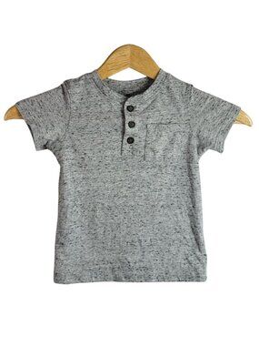 Cat & Jack Boy Henley Shirt Gray 18M Speckle Button Pocket Short Sleeve Pullover